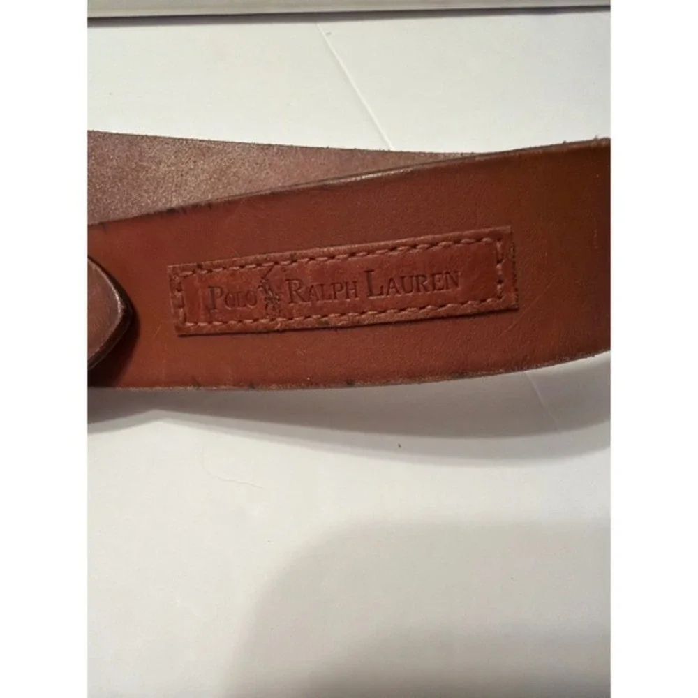 Polo Ralph Lauren Mens Cognac Brown Leather Belt Silver Buckle Size 44